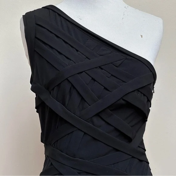 Tadashi Shoji One Shoulder Bodycon Mini Dress Size Small - Black - Picture 3 of 9